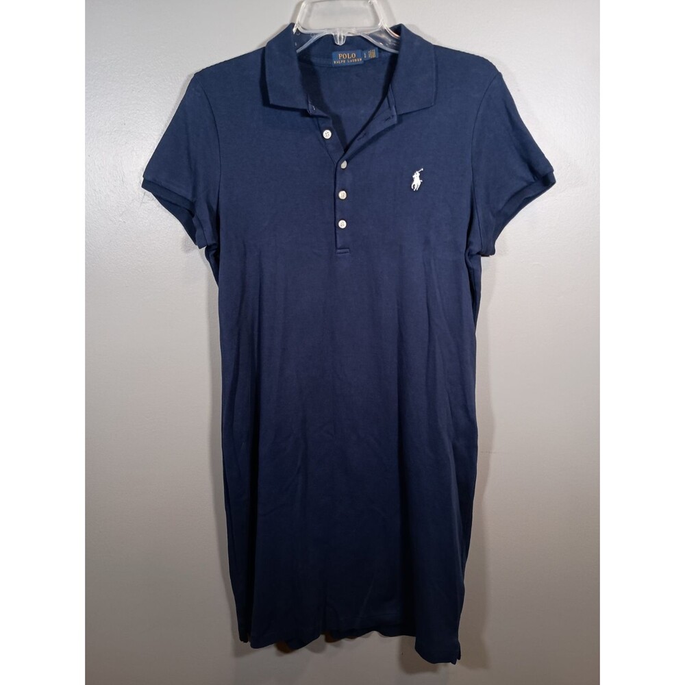 Ralph Lauren Mini Navy Short Sleeve Shirt Polo Dress Cotton Size Large Preppy